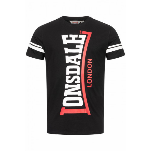 T-Shirt Uomo Lonsdale - Maglietta 100% Cotone, Logo Verticale Bicolore, Maniche a Strisce