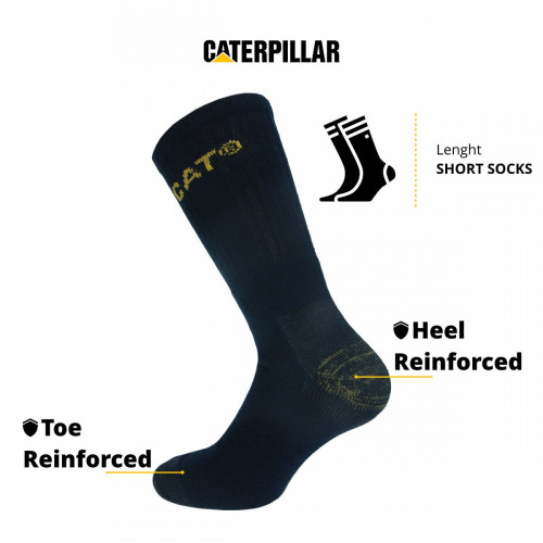Caterpillar Arbeitssocken — 3 Paar, doppelte Verstärkung an Spitze und Ferse, halbhohe Länge