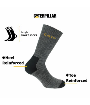 3-Pack Stretch Cotton Work Socks — Reinforced Toe & Heel Caterpillar