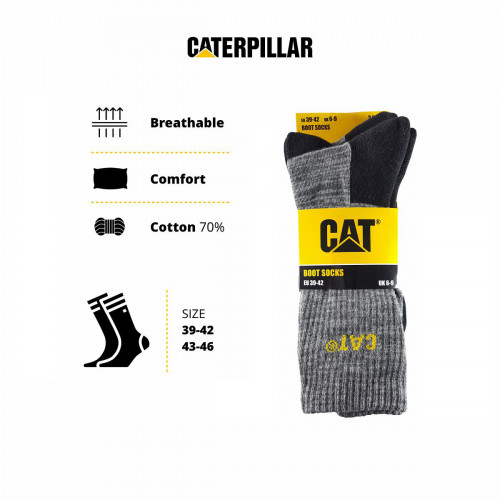 3-Pack Stretch Cotton Work Socks — Reinforced Toe & Heel Caterpillar