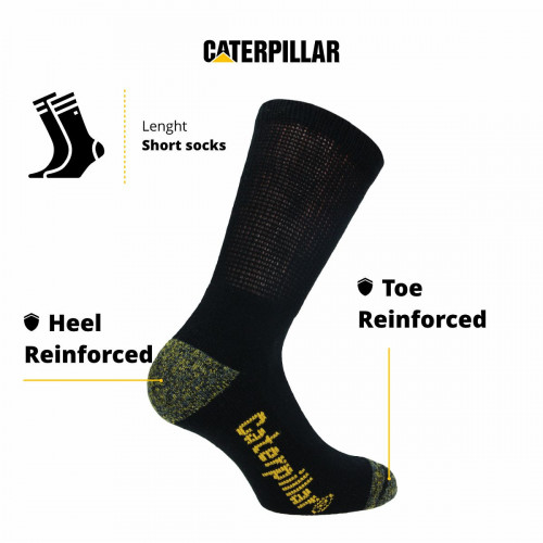Antibacterial Cotton Work Socks 3-Pack, Diabetic Support, Reinforced Toe & Heel — Caterpillar