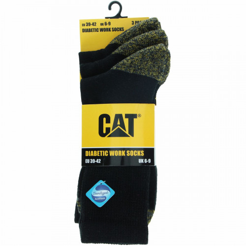 Antibacterial Cotton Work Socks 3-Pack, Diabetic Support, Reinforced Toe & Heel — Caterpillar