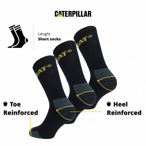 3-Pack Caterpillar Work Socks — Reinforced Toe & Heel, Sponge Insole