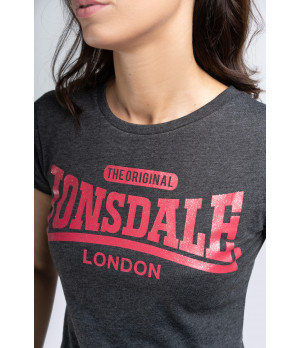 Damen-T-Shirt mit Glitzer-Print auf der Brust, Kurzarm, Baumwollmix — Lonsdale