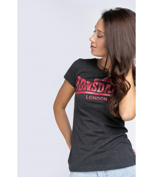 T-shirt femme avec imprimé pailleté sur la poitrine, manches courtes en mélange coton — Lonsdale