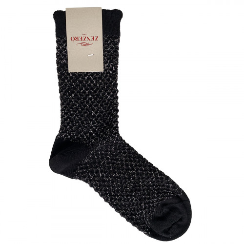 Lurex 1 Paar — Damen Kurzsocken aus warmem Baumwollstoff mit Rautenmuster — Zenzerò