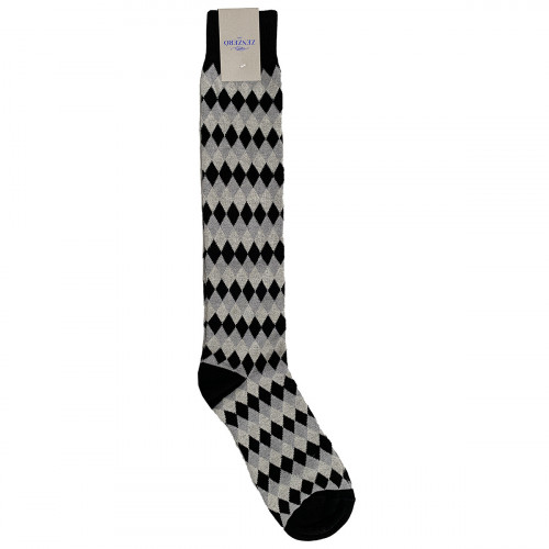 Men's long socks 1 pair in warm cotton, argyle pattern — Zenzerò