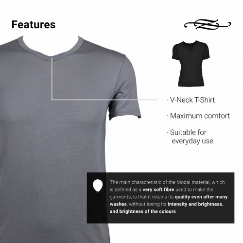 Men's V-neck solid t-shirt (1 pc) in stretch modal cotton — Zenzerò 1959