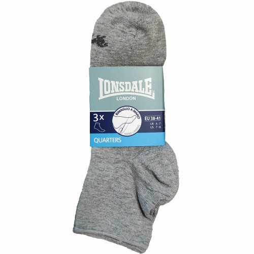 Unisex Quarter Socks 3-Pack — Laser-Cut Cuff Cotton | Lonsdale