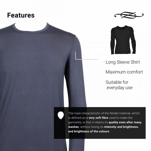 T-shirt col rond manches longues en coton modal extensible et respirant — Z ZENZERO' 1959