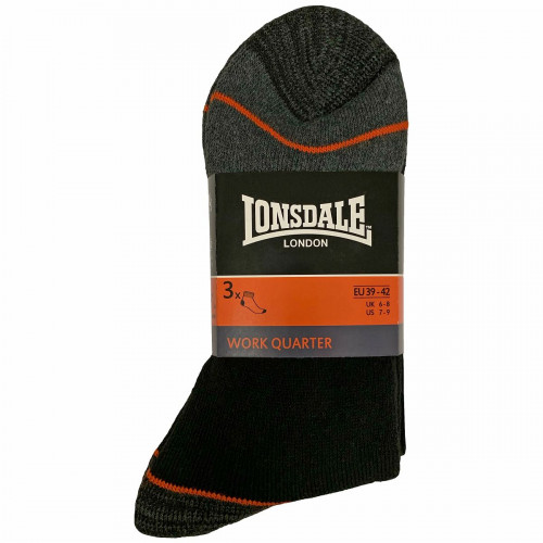 Calze da lavoro 3 paia in cotone 65% con soletta in spugna, punta e tallone rinforzati — Lonsdale