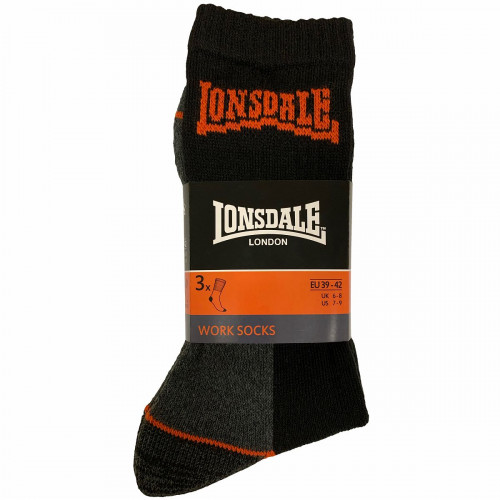 Chaussettes de travail 3 paires — mi-mollet en coton et éponge, pointe et talon renforcés Lonsdale